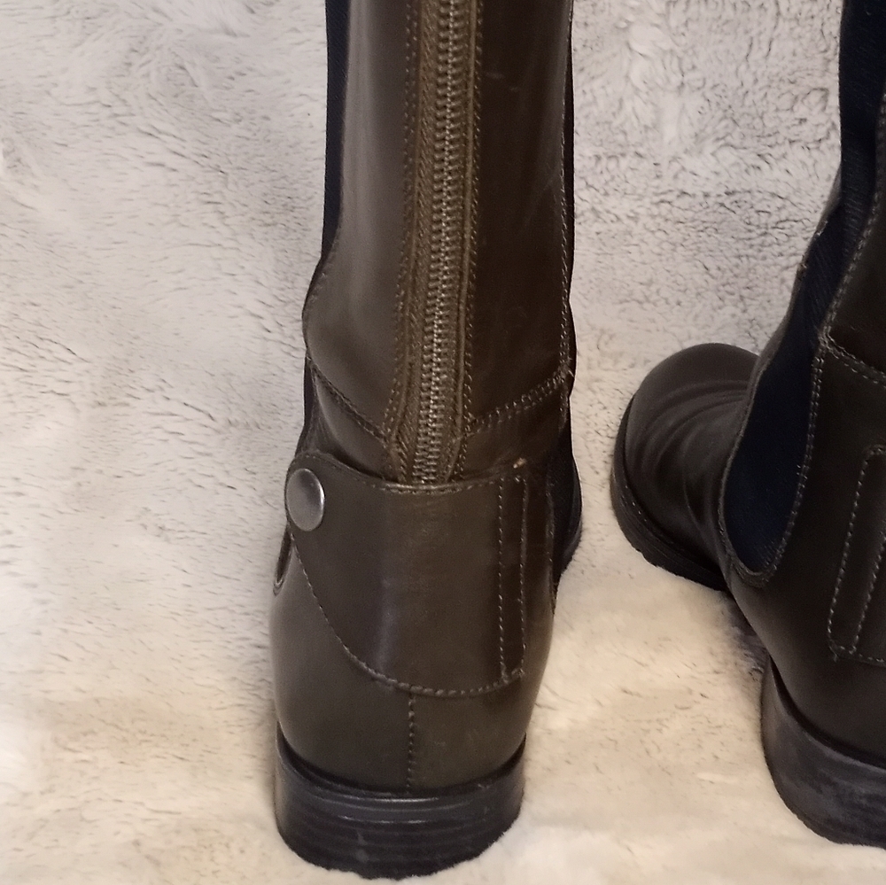 Franco Sarto Leather Tahini Moss Olive Green Boho Stretch Panel Wide Calf Boot 7 - Picture 8 of 16